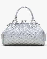 Marc Jacobs Re-Edition Quilted Metallic Leather Stam Bag Silver