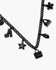 Marc Jacobs Mini Icon Pave Charm Necklace Black/Black Crystal