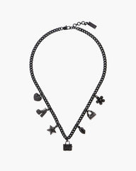 Marc Jacobs Mini Icon Pave Charm Necklace Black/Black Crystal