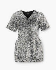 Marc Jacobs Sequin V-Neck Knit Dress Silver