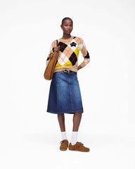 Marc Jacobs Two Tone Shadow Denim Skirt Dark Slub Indigo