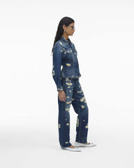Marc Jacobs The Rip And Repair Fluted Denim Jacket Punk Indigo