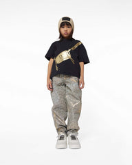 Marc Jacobs The Metallic Jumbled Logo Jeans Gold