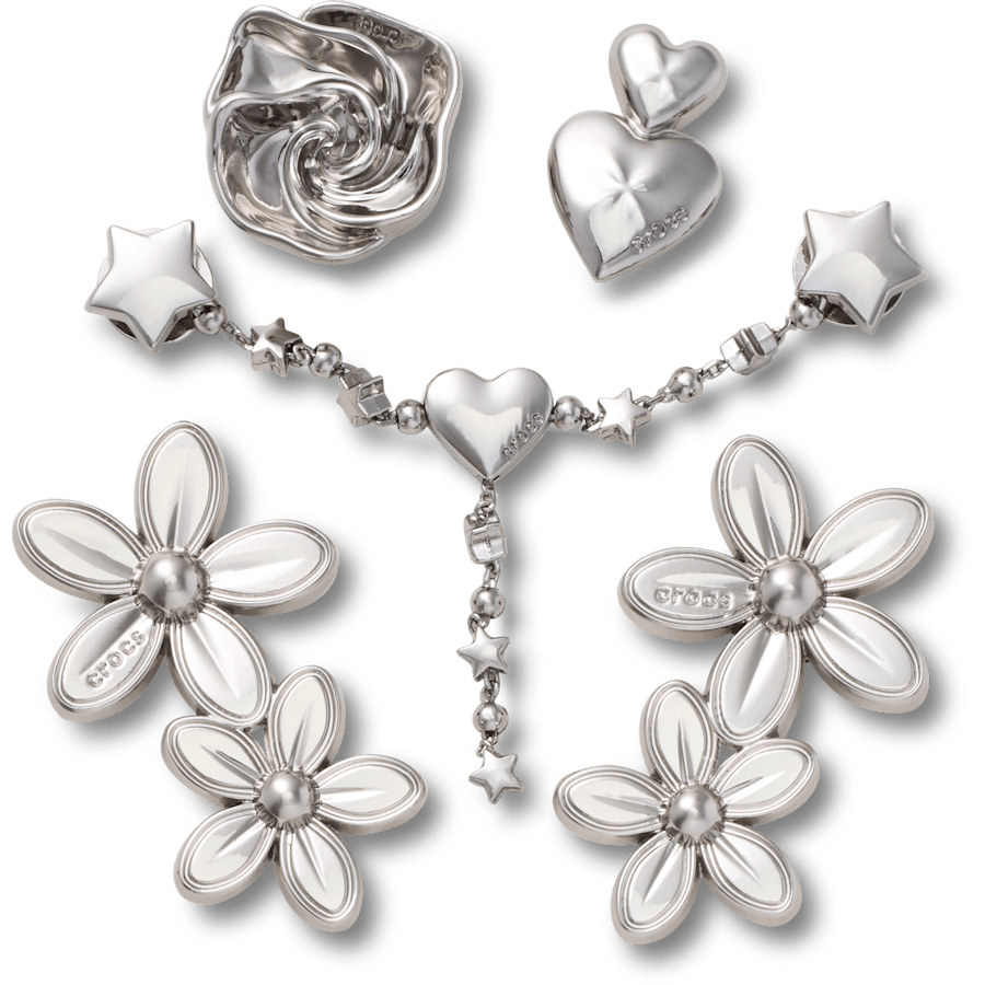 Crocs - Silver Meta Floral 5 Pack Jibbitz™ charms