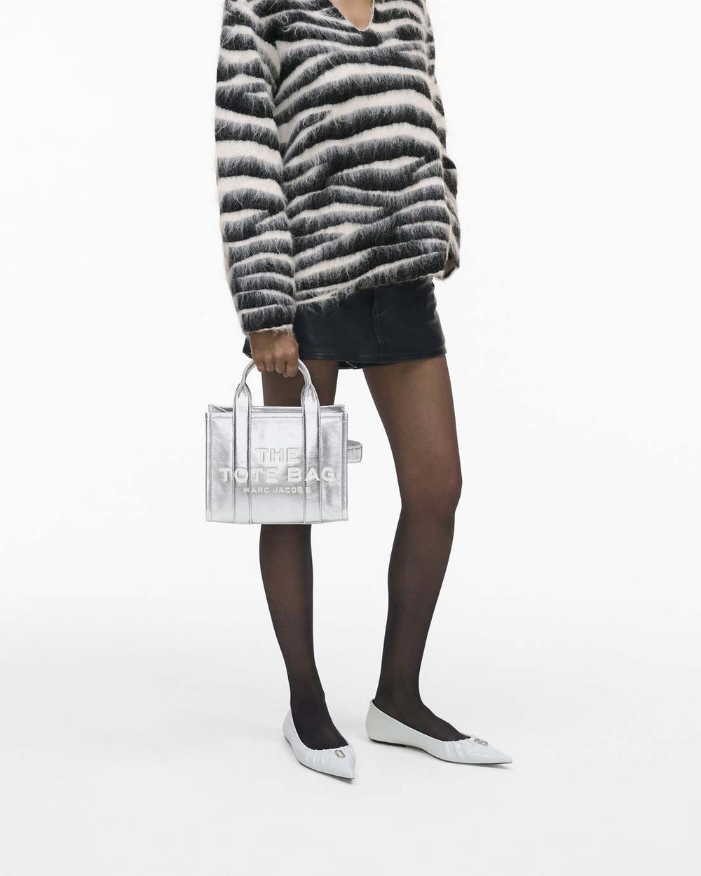 Marc Jacobs The Metallic Leather Small Tote Bag Metallic Silver