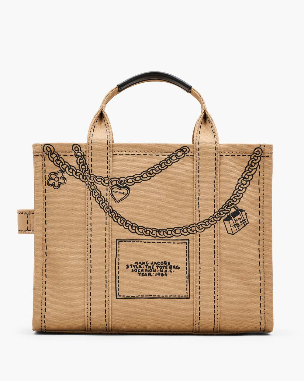 Marc Jacobs The Trompe L'Oeil Charm Canvas Medium Tote Bag Camel Multi