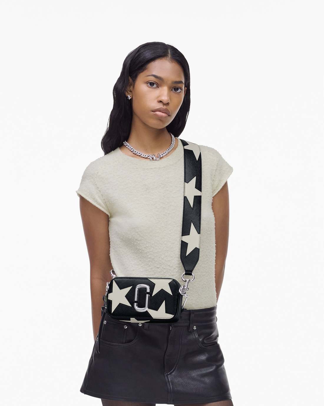Marc Jacobs The Star Patchwork Leather Snapshot Black/White