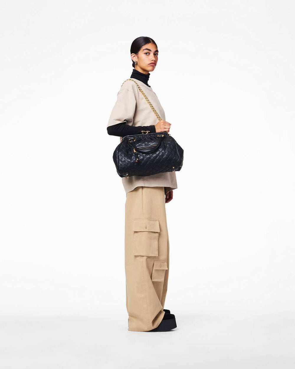 Marc Jacobs Re-Edition Quilted Leather Stam Bag Black