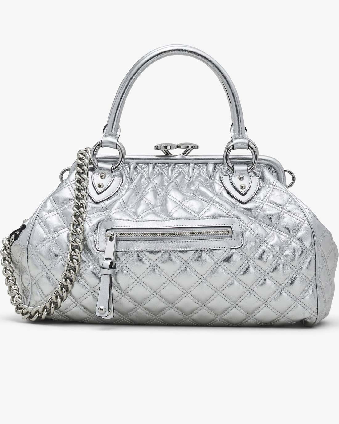 Marc Jacobs Re-Edition Quilted Metallic Leather Stam Bag Silver