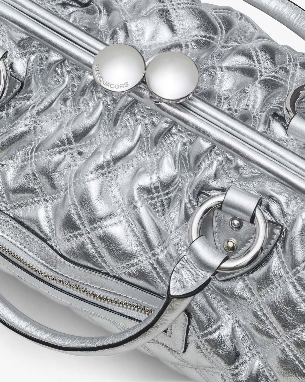Marc Jacobs Re-Edition Quilted Metallic Leather Stam Bag Silver