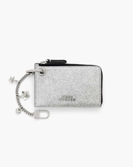Marc Jacobs The Coated Glitter Everyday Top Zip Charm Wallet Silver