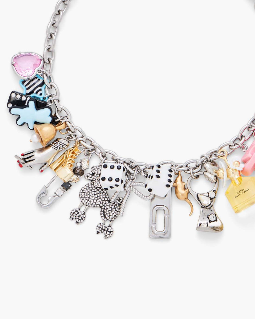 Marc Jacobs The Sticker Charm Statement Necklace Silver Multi