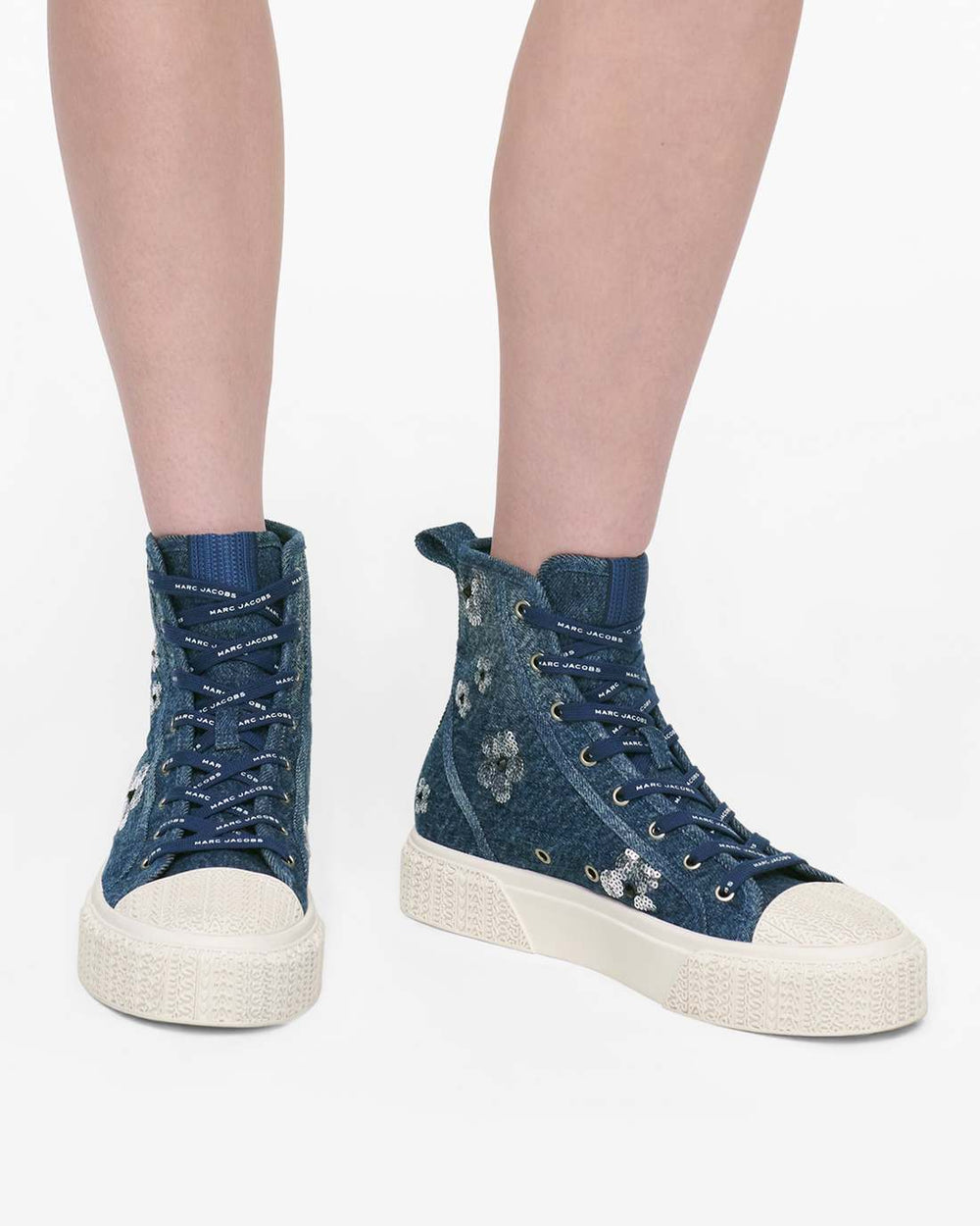 Marc Jacobs The Sequin Daisy Denim High Top Sneaker Vintage Indigo