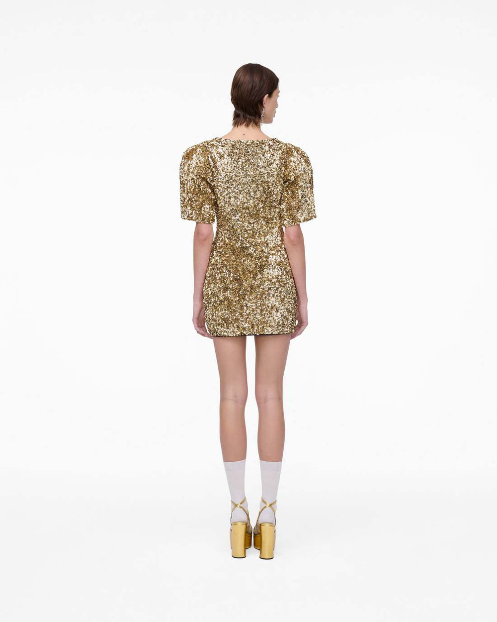 Marc Jacobs Sequin V-Neck Knit Dress Gold